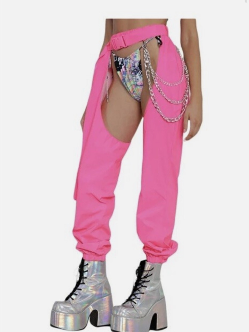 iHeart Raves Neon Pink Cut-Out Chaps with Chain